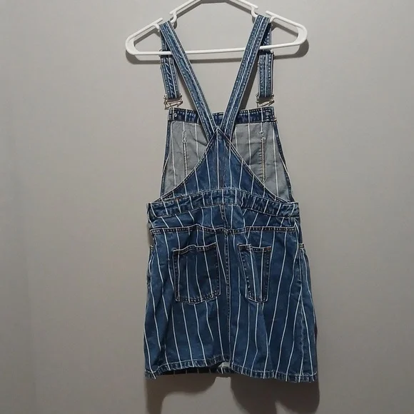 Divided Striped Blue Denim Overall Skirt Women's size 8  80's Utility - Picture 4 of 7